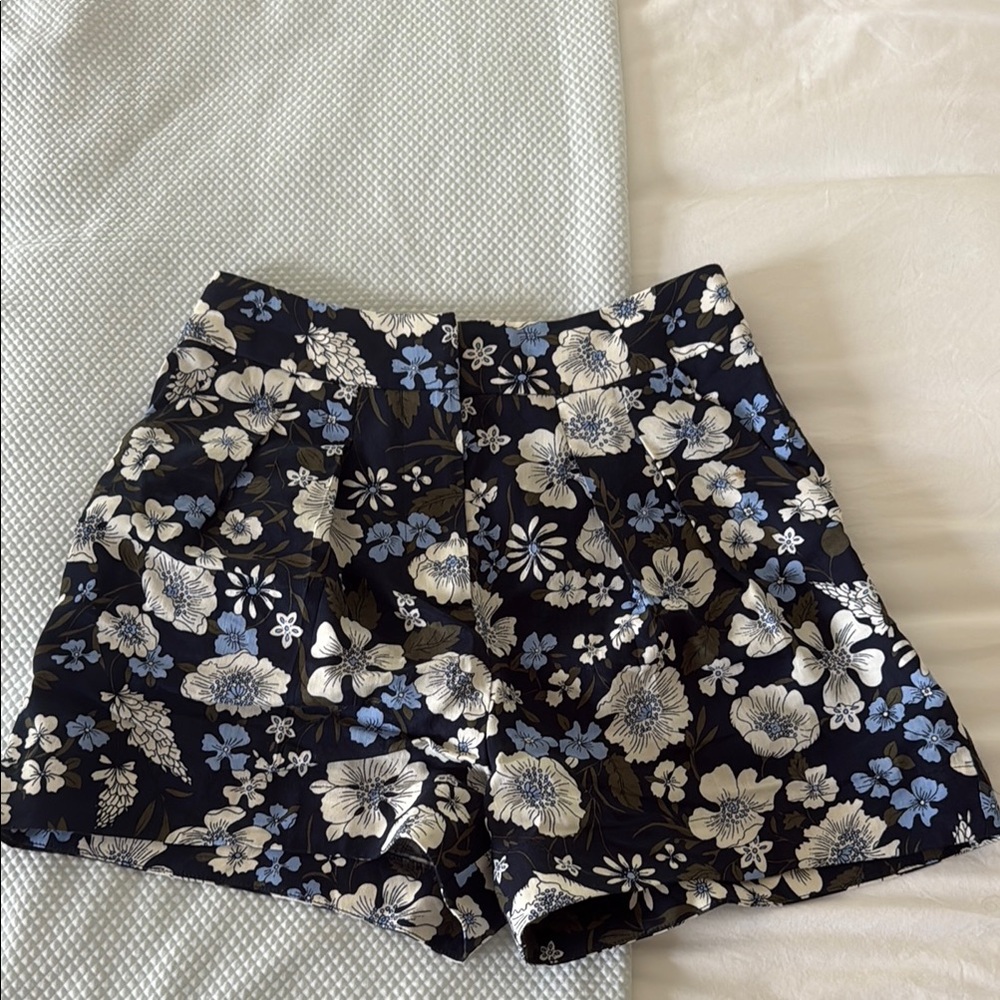 Veronica Beard Navy Babine Floral Shorts